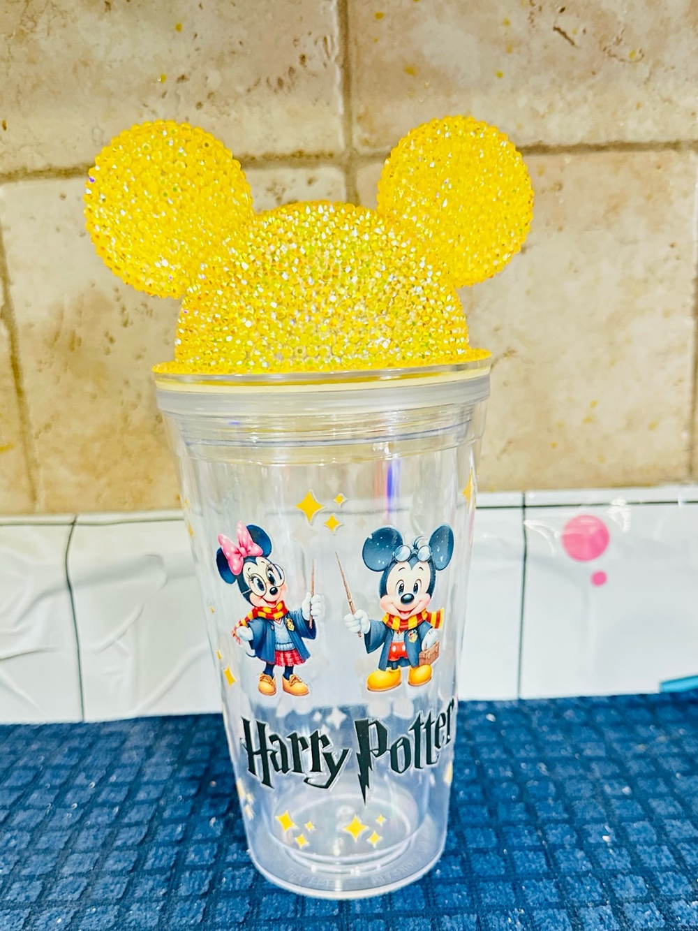Warner Bros. Yellow Rhinestone Mickey Ear Tumbler Topper